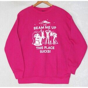 Stranger Things Pink Sweatshirt Small -Beam Me Up This Place Sucks- Retro